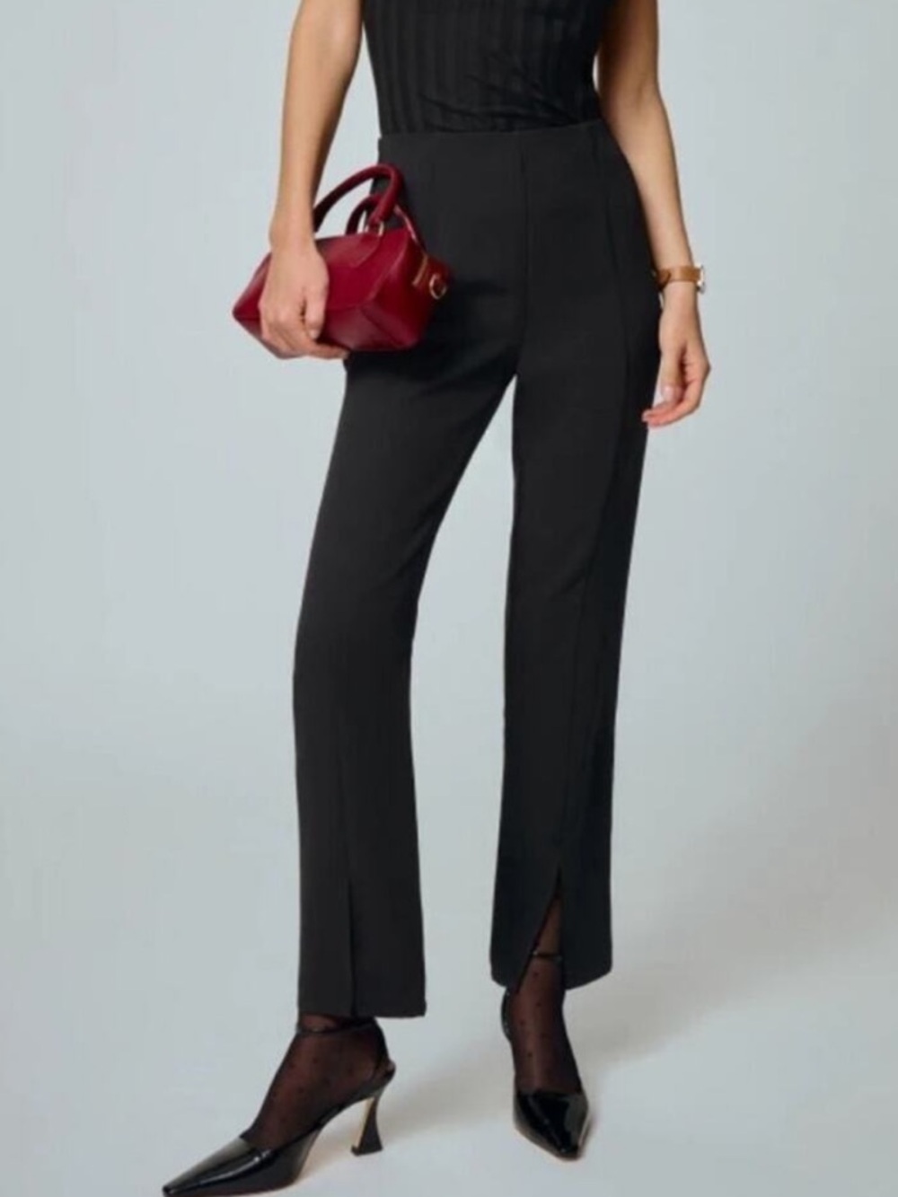 Reformation Pierre Mid Rise Split Hem Pants Black